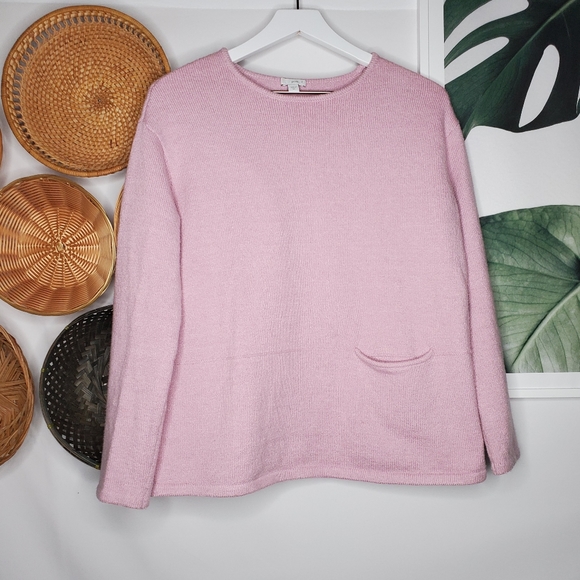 Pure Jill Pink Cozy Knit Boxy Sweater Pocket Front - Picture 1 of 5